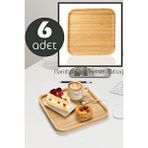 madamev 6 Adet Gourmet Kare Bambu Kahvaltı Tabağı Pasta Servis Sunum Tepsi Ikramlık Ahşap Tabak 25X25 Seti - 6lı Bambu Sunumluk