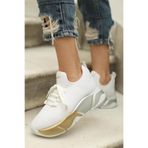 Madamra Beyaz-platin Kadın Bağcık Detaylı Fileli Sneaker Ve Günlük Spor Ayakkabı