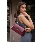 Madamra Bordo Kadın Retro Önden Kapaklı Deri Görünümlü Omuz Çantası
