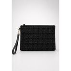 Madamra Siyah Kadın Clutch Çanta Dokuma El Çantası Bilek Askılı Yazlık Portföy Çanta