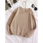 Mad&Calf Kadın Basic 0 Sıfır Yaka Baskısız Düz Oversize Salaş Bol Kesim Polar Sweatshirt Bej L