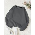 Mad&Calf Kadın Basic 0 Sıfır Yaka Baskısız Düz Oversize Salaş Bol Kesim Polar Sweatshirt Füme L