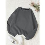 Mad&Calf Kadın Basic 0 Sıfır Yaka Baskısız Düz Oversize Salaş Bol Kesim Polar Sweatshirt Füme M