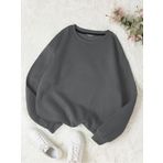 Mad&Calf Kadın Basic 0 Sıfır Yaka Baskısız Düz Oversize Salaş Bol Kesim Polar Sweatshirt Füme S