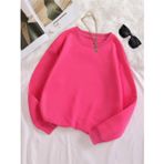 Mad&Calf Kadın Basic 0 Sıfır Yaka Baskısız Düz Oversize Salaş Bol Kesim Polar Sweatshirt Fuşya M