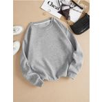 Mad&Calf Kadın Basic 0 Sıfır Yaka Baskısız Düz Oversize Salaş Bol Kesim Polar Sweatshirt Gri M