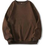 Mad&Calf Kadın Basic 0 Sıfır Yaka Baskısız Düz Oversize Salaş Bol Kesim Polar Sweatshirt Kahverengi 2XL