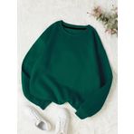 Mad&Calf Kadın Basic 0 Sıfır Yaka Baskısız Düz Oversize Salaş Bol Kesim Polar Sweatshirt Koyu Yeşil M
