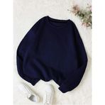 Mad&Calf Kadın Basic 0 Sıfır Yaka Baskısız Düz Oversize Salaş Bol Kesim Polar Sweatshirt Lacivert S