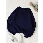 Mad&Calf Kadın Basic 0 Sıfır Yaka Baskısız Düz Oversize Salaş Bol Kesim Polar Sweatshirt Lacivert XL