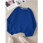 Mad&Calf Kadın Basic 0 Sıfır Yaka Baskısız Düz Oversize Salaş Bol Kesim Polar Sweatshirt Mavi XS