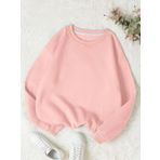 Mad&Calf Kadın Basic 0 Sıfır Yaka Baskısız Düz Oversize Salaş Bol Kesim Polar Sweatshirt Pembe L