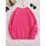 Mad&Calf Kadın Basic 0 Sıfır Yaka Baskısız Düz Oversize Salaş Bol Kesim Polar Sweatshirt - S - Fuşya