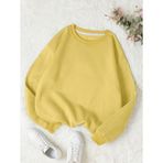 Mad&Calf Kadın Basic 0 Sıfır Yaka Baskısız Düz Oversize Salaş Bol Kesim Polar Sweatshirt Sarı M