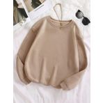 Mad&Calf Kadın Basic 0 Sıfır Yaka Baskısız Düz Oversize Salaş Bol Kesim Polar Sweatshirt - XL - Bej