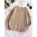 Mad&Calf Kadın Basic 0 Sıfır Yaka Baskısız Düz Oversize Salaş Bol Kesim Polar Sweatshirt - XS - Bej