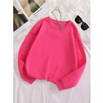 Mad&Calf Kadın Basic 0 Sıfır Yaka Baskısız Düz Oversize Salaş Bol Kesim Polar Sweatshirt - XS - Fuşya