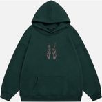 Mad&Calf Kadın Flame Taş Baskılı Kapüşonlu Polarlı Oversize Sweatshirt Koyu Yeşil L