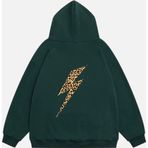 Mad&Calf Kadın Leo Thunder Baskılı Kapüşonlu Polarlı Oversize Sweatshirt Koyu Yeşil XL