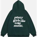 Mad&Calf Kadın Pretty Girls Like Trap Music. Baskılı Kapüşonlu Polarlı Oversize Sweatshirt Koyu Yeşil L