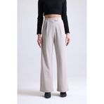 Mad&Calf Kadın Wide Leg Likralı Cırt Kapamalı Lastikli Palazzo Pantolon Bej S