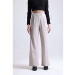 Mad&Calf Kadın Wide Leg Likralı Cırt Kapamalı Lastikli Palazzo Pantolon Bej XL
