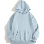 Mad&Calf Unisex Basic Kapüşonlu Cepli Sweatshirt Buz Mavisi L