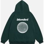 Mad&Calf Unisex Blonde Baskılı Kapüşonlu Polarlı Oversize Sweatshirt Koyu Yeşil S