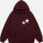 Mad&Calf Unisex Double Star Baskılı Kapüşonlu Polarlı Oversize Sweatshirt Bordo L