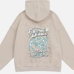 Mad&Calf Unisex Farewell Dance Baskılı Kapüşonlu Polarlı Oversize Sweatshirt Bej L