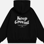 Mad&Calf Unisex Keep Growing Baskılı Kapüşonlu Polarlı Oversize Sweatshirt Siyah S