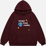 Mad&Calf Unisex Scape From Reality Baskılı Kapüşonlu Polarlı Oversize Sweatshirt Bordo M