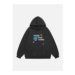 Mad&Calf Unisex Scape From Reality Baskılı Kapüşonlu Polarlı Oversize Sweatshirt Füme XS