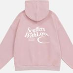 Mad&Calf Unisex Scuffers With Love Baskılı Kapüşonlu Polarlı Oversize Sweatshirt Pembe XL