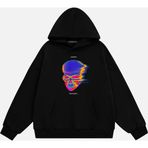 Mad&Calf Unisex Tran Smit6 Baskılı Kapüşonlu Polarlı Oversize Sweatshirt Siyah 2XL