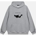 Mad&Calf Unisex Travis Scott Baskılı Kapüşonlu Polarlı Oversize Sweatshirt Gri M