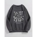 Mad&Calf Unisex You Got This Baskılı Oversize Polarlı Sweatshirt Füme XS