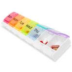 Made Easy Kit Büyük 7 Günlük Hap Kutusu - Yaylı Bölmeli Haftalık İlaç Düzenleyici - Kolay Açılır Büyük Düğme Tasarımı (Beyaz, 7 Bölmeli)