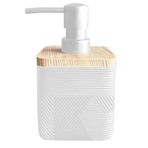 Madera Sıvı Sabunluk, Beyaz, Ahşap Kapaklı, Banyo Aksesuarı, Geometrik Desenli