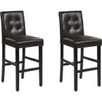 Madıson 2’li Kahverengi Deri Bar Sandalyesi, Tufted Sırtlı, Ahşap Ayaklı, 73 cm Oturum