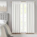 Madison Park Emilia Suni İpek Tek Perde Gizlilik Astarlı, Kendin Yap Bükümlü Üst Kısım, Oturma Odası, Yatak Odası ve Yurt Odası için Pencere Örtüsü, 50 x 84, Beyaz