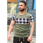 Madmext 3004 Haki Bisiklet Yaka Ekoseli Erkek T-shirt
