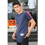 Madmext 3039 Çizgili Lacivert Erkek T-Shirt