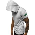 Madmext 3069 Gri Yırtık Detaylı Kapüşonlu Erkek T-shirt
