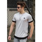 Madmext 4489 Gri Yırtık Detaylı Erkek T-shirt