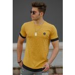 Madmext 4489 Sarı Yırtık Detaylı Erkek T-shirt