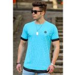 Madmext 4489 Turkuaz Yırtık Detaylı Erkek T-shirt