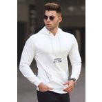 Madmext 5292 Beyaz Baskılı Kapşonlu Erkek Sweatshirt