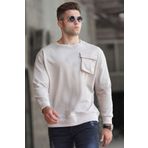 Madmext 5320 Bej Bisiklet Yaka Erkek Sweatshirt