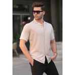 Madmext 5585 Bej Slim Fit %100 Pamuk Kısa Kol Erkek Gömlek